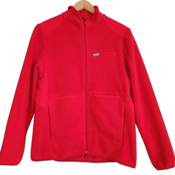 Figs Jackets & Blazers - FIGS Vibrant Red On Shift Full Zip Fleece Jacket Size M 7 Pockets Mock Neck Soft